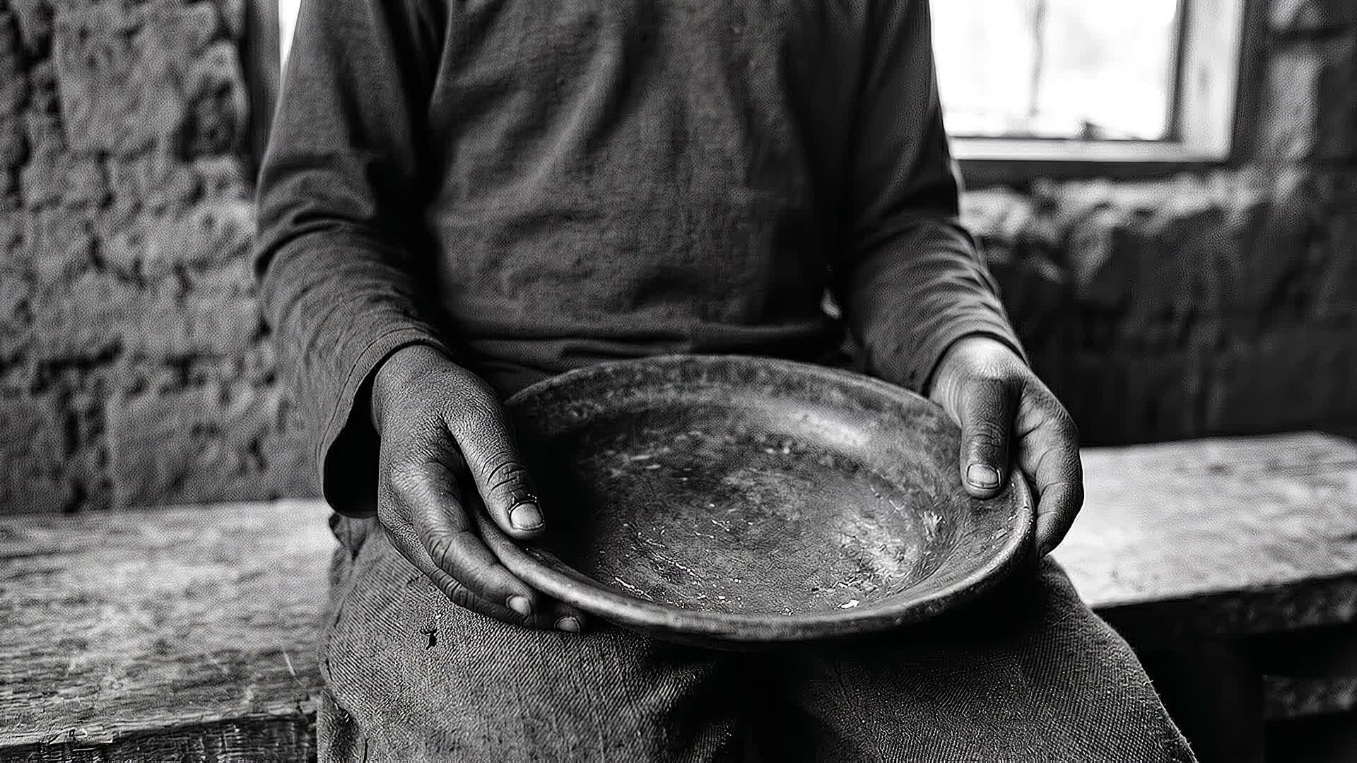 Criança com prato vazio em Malawi